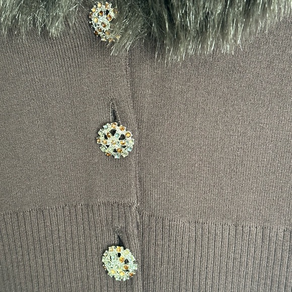 Ann Taylor Loft Brown Cardigan with Faux Fur Collar - Picture 4 of 10